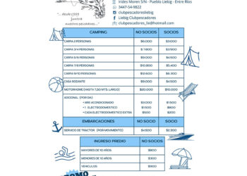 Pueblo Liebig, Club de Pescadores Fabrica Colon, tarifario para esta temporada