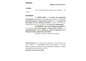 El Superior Tribunal de Justicia hizo lugar a los recursos de Juan Pablo Aguilera y Sergio Daniel Urribarri
