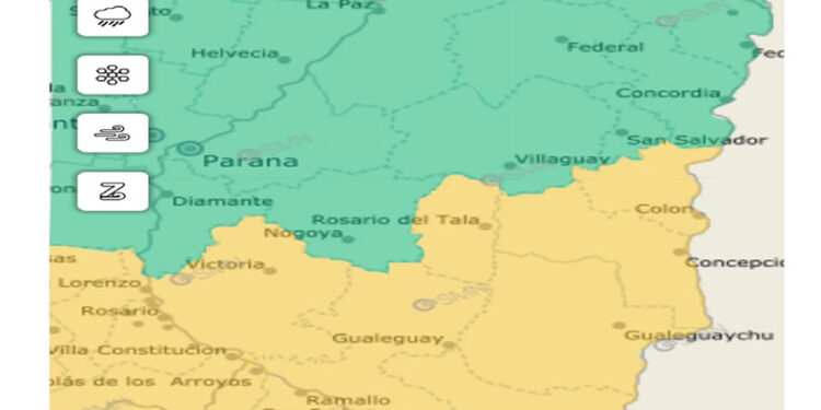 Emitieron alerta amarilla por tormentas para este sábado en la provincia de Entre Rios