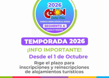 Colón: Desde el 1° de octubre, inscripción y reinscripción de alojamientos turísticos para la Temporada 2026