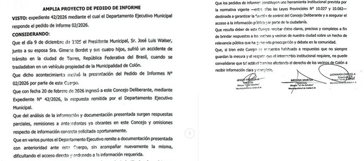 Amplían el pedido de informe sobre el viaje a Brasil de Walser y solicitan la historia clínica de su esposa
