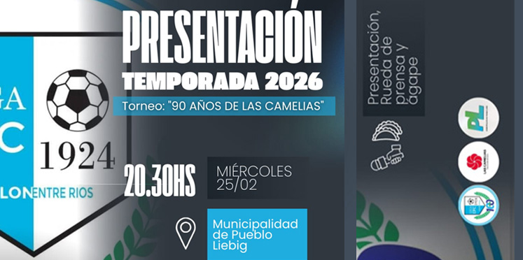 Pueblo Liebig será sede de la presentación de la Temporada 2026 de la Liga Departamental de Fútbol.