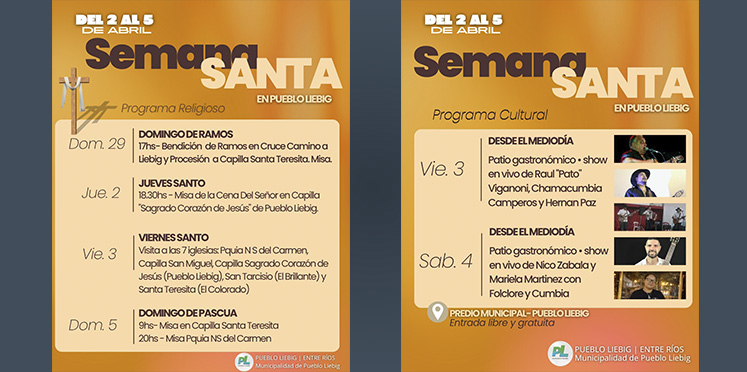 Pueblo Liebig se prepara para vivir la Semana Santa con propuestas culturales y religiosas.