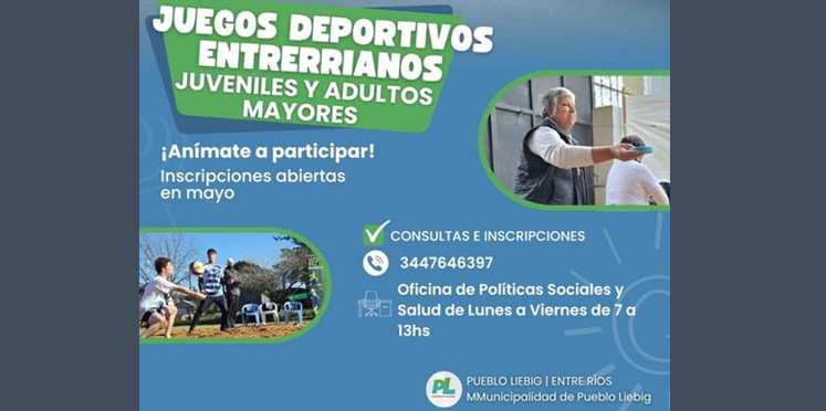 Juegos Deportivos Entrerrianos Juveniles y Adultos Mayores 2026 en Liebig