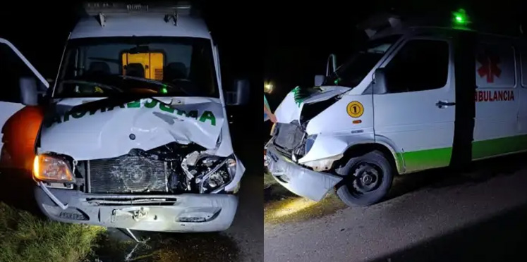 Una ambulancia que iba en urgencia chocó contra una vaca suelta en plena ruta