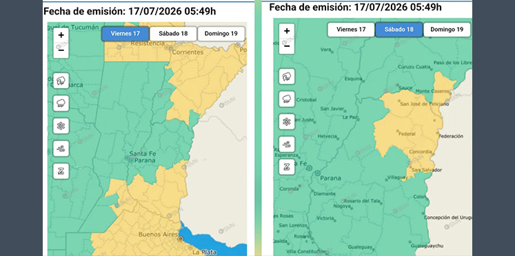 El Servicio Meteorológico emitió un alerta amarillo por tormentas para Entre Ríos durante este fin de semana