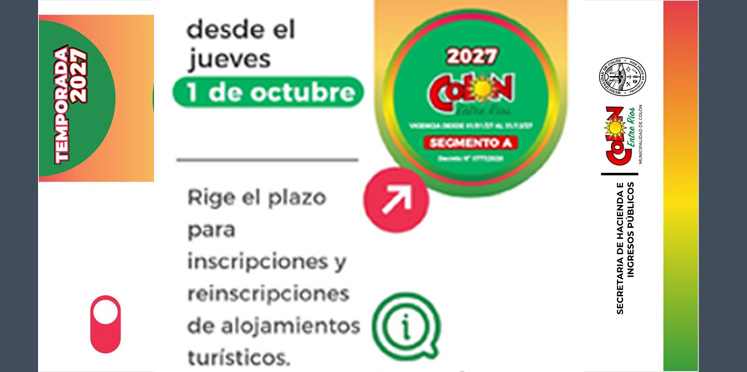 Inscripción y reinscripción de alojamientos turísticos para la Temporada 2027 en Colón