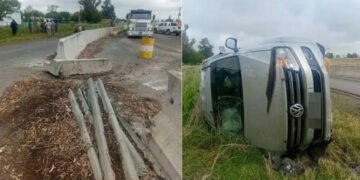 Un hombre entró en contramano al acceso de Viale, chocó contra un guardarraíl y volcó